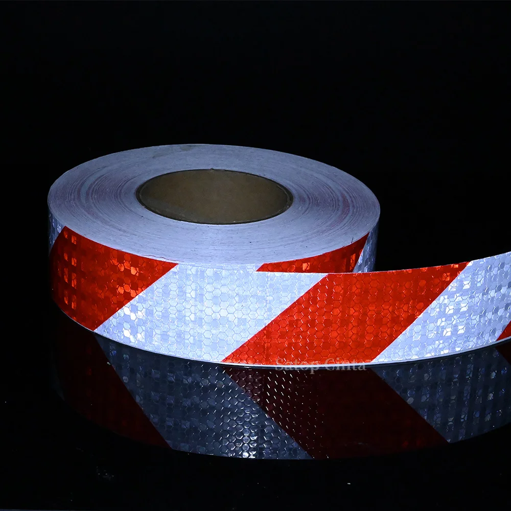 5cm*50m Shining Reflective Safety Warning Tapes White-Red Left Right Twill Self Adhesive Waterproof Reflectors Stickers For Car