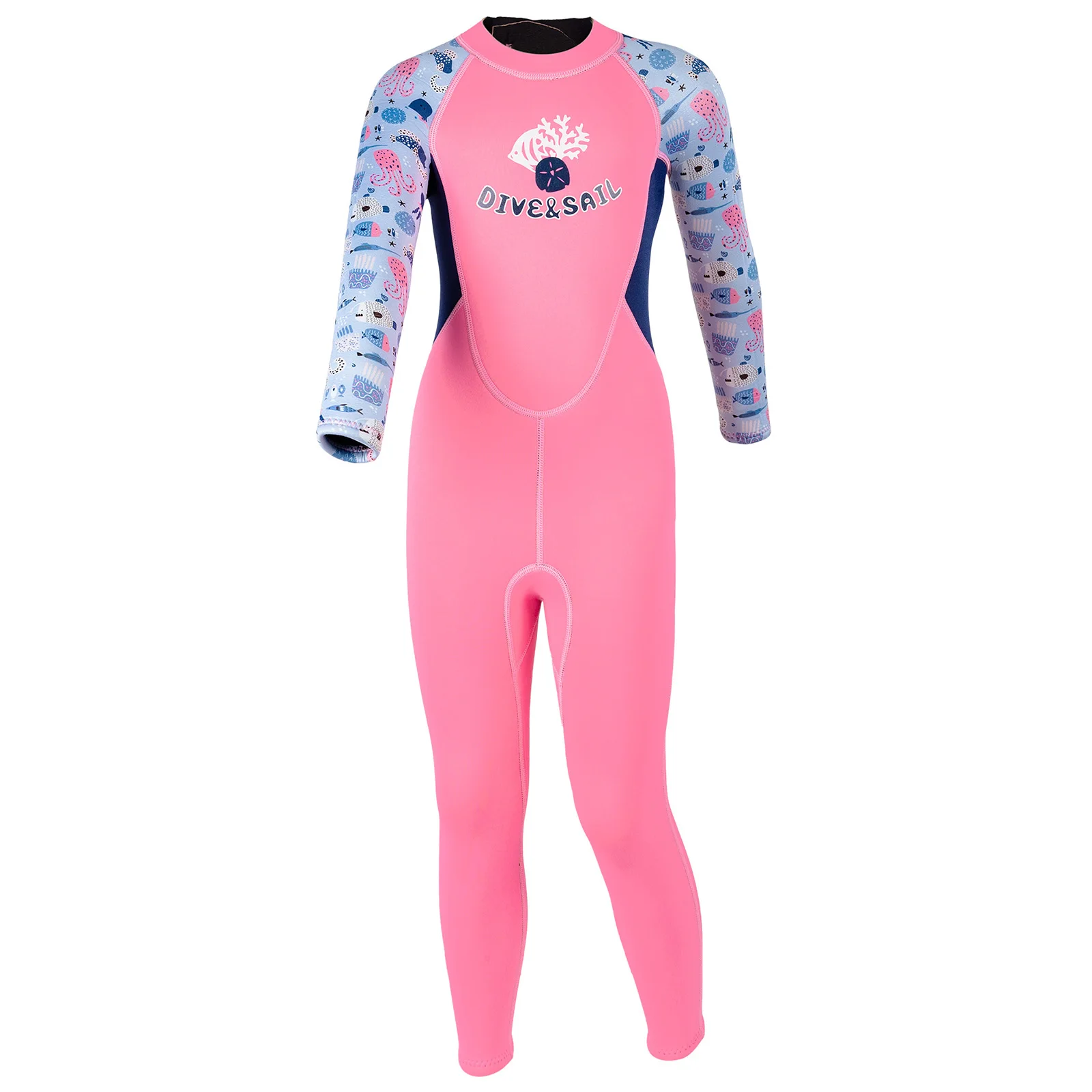 Kids Boys Girls Swim Jumpsuit 2.5mm Neoprene Wetsuit Rash Guard Swimsuit Crew Neck Long Sleeve Zipper Back Cute Printed Bodysuit