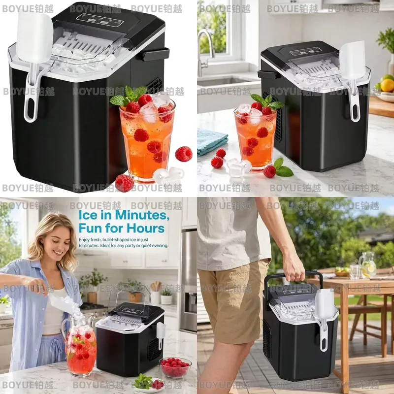 Countertop Ice Maker Machine With Handle, 26lbs In 24Hrs, 9 Ice Cubes Ready In 6 Mins, Auto-Cleaning Portable Ice Maker With