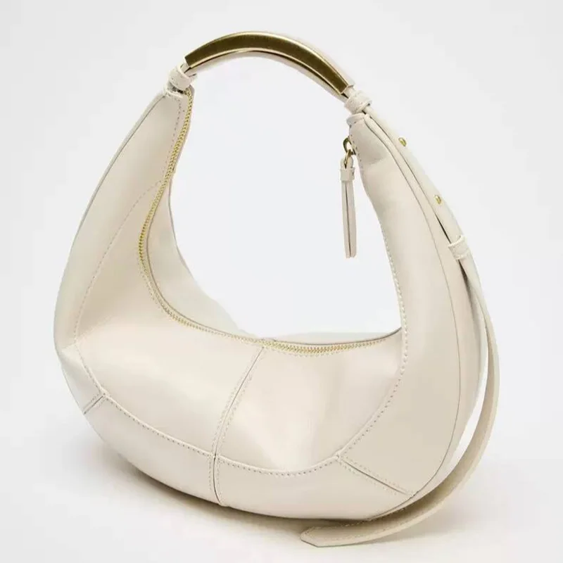 

Designer Hobo Metal Handle Underarm Shoulder Bag,Crescent Shaped Chain Zipper Women Handbag,Vintage Chic Everyday Clutch Purse