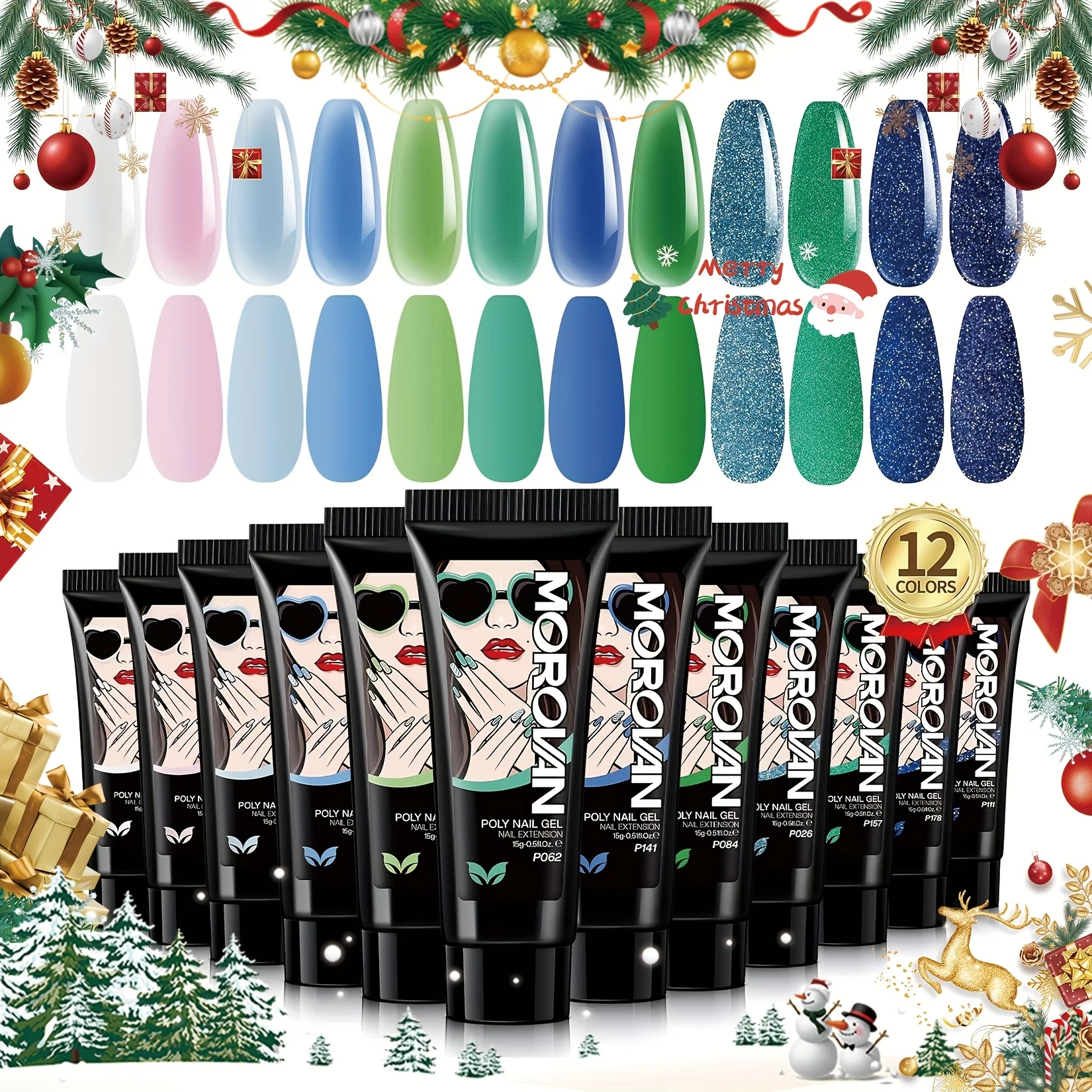 مجموعة جل أظافر البولي من موروفان: مجموعة وصلات أظافر جل بولي ls مجهزة بـ 12 لونًا من جل تمديد أظافر البولي، هدية عيد الميلاد #1