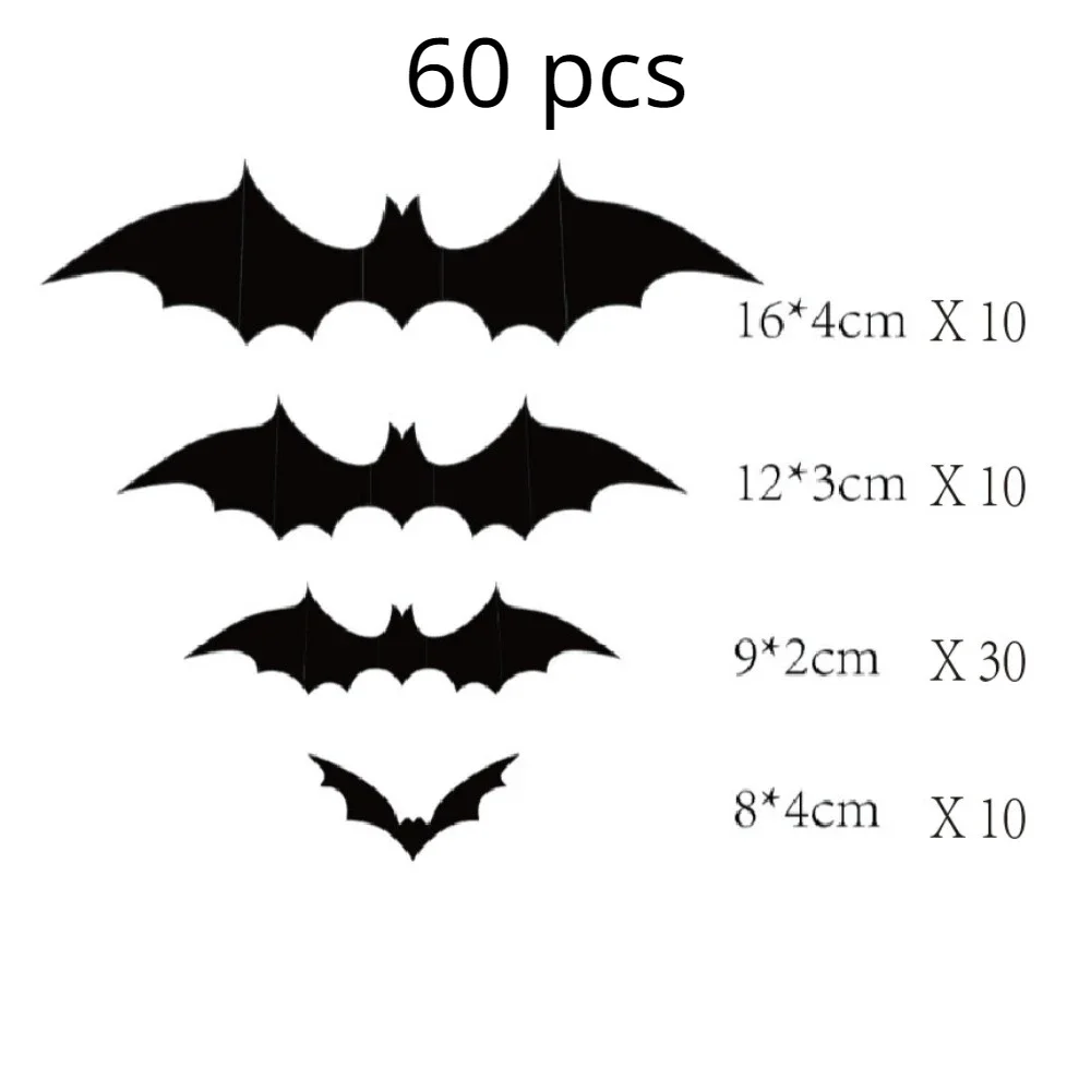 ของตกแต่งวันฮาโลวีน3D แบล็กแบทฮาโลวีนปาร์ตี้สยองขวัญตกแต่งอุปกรณ์ประกอบฉากสติกเกอร์ติดผนัง12/60/72ชิ้นคริสต์มาส