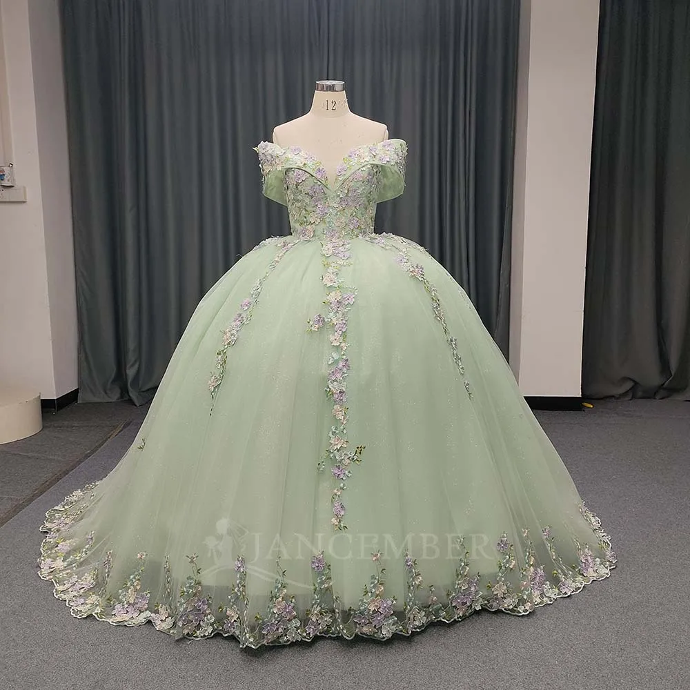 

Shiny Princess Quinceanera Dresses Lace Beads Organza Sweet 16 Dress Sweetheart Off Shoulder Ball Gown فساتين سهرة ف