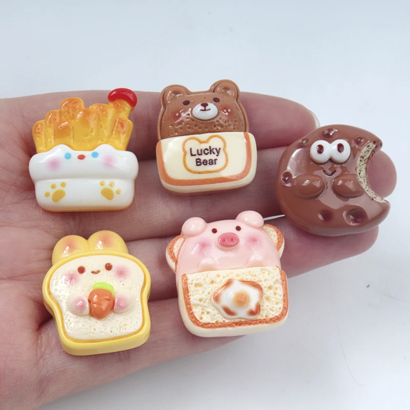 Accesorios de resina para casa de muñecas, serie de postres, patatas fritas, galletas, marco para álbum de recortes, horquilla artesanal, funda de teléfono con parte posterior plana, 10/100 Uds.