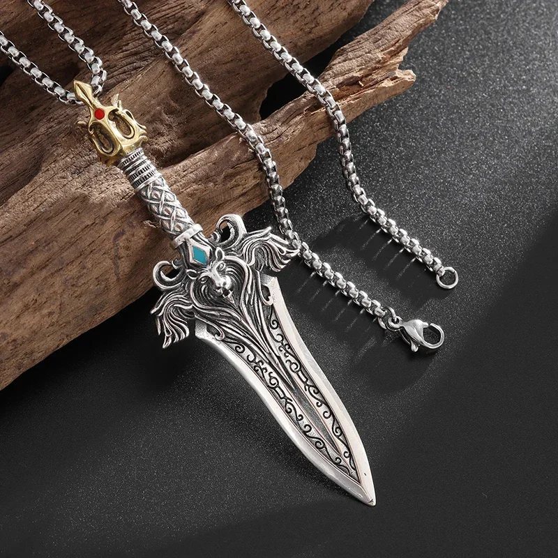 The Lion King's Sword of The Brave Pendant Men's Domineering Personality Trendy Men's Necklace Retro Sword Amulet Pendant