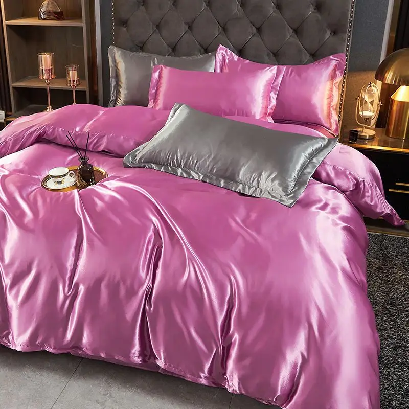 Pure Satin Silky Bedding Set Luxury Queen King Size Bed Set Quilt Duvet Cover Linens And Pillowcase For Single Double Bedclothes