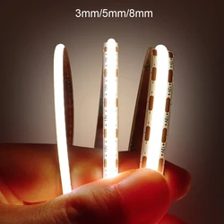 3mm 5mm 8mm COB LED Strip Ultra Thin 400Leds/m Flexible Tape Light Dimmable Linear Lighting High Density Lamp RA90 DC12V/24V