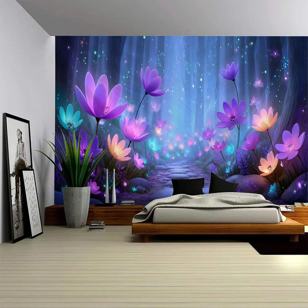 

Psychedelic floral tapestry wall hanging, tropical plant background poster, wall decoration blanket, bed sheet, beach towel