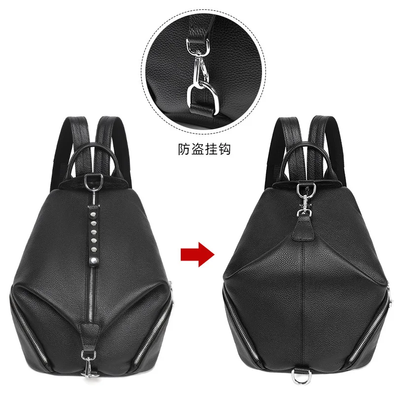 Women's Genuine First Layer Cowhide Anti-Theft Backpack All-Match Leather Rucksack Large Capacity Daypack for Travel Work School