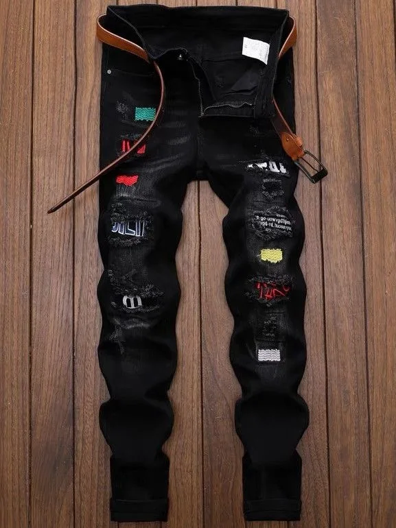 

Bla Embroidered Slim Fit Men's Jeans Elastic Casual Faionable Long Pants Spring 2026 New Arrival Youth mid Waist Zipper