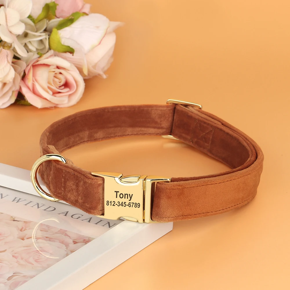 Personalisiertes Samt-Hundehalsband, superweiche Hunde-ID-Schnallenhalsbänder, gravierte Namens-Haustier-Halskette, verstellbar für kleine, mittelgroße und große Hunde – Detail 9