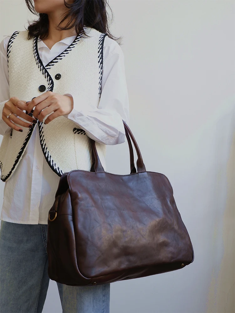 Imagem -06 - Bolsas de Couro Genuíno para Mulheres do Couro Grande Capacidade Senhora Portátil Bolsa de Viagem Maleta de Negócios Bolsas de Ombro Grande Tote