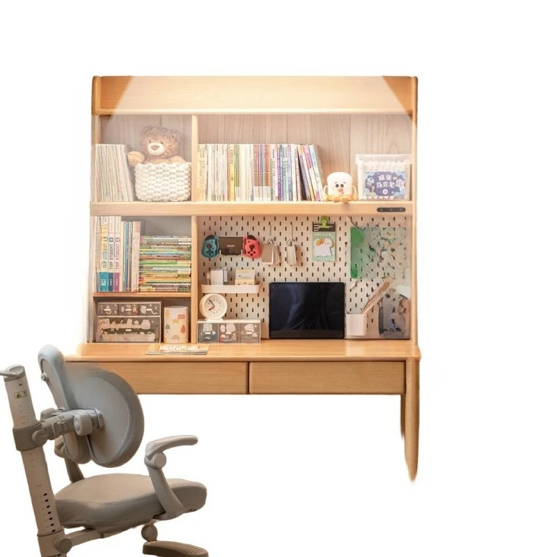 

Solid wood children's learning bookshelf integrated table household student eye protection light sun table