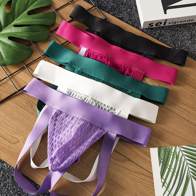 جديد 2025 ، جديد ، سراويل دانتيل للرجال ، سراويل على شكل حرف T ، منظور شبكي ، خصر منخفض ، ملابس داخلية بسيطة بلون واحد ، مكعبات مزدوجة NK26 #3