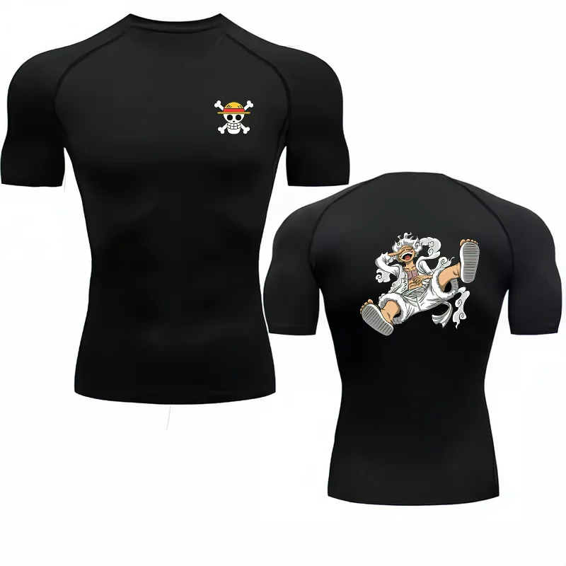 Bandai One Piece Men T-shirt Luffy Nika Print Compression Fitness Gym Quick Dry Sport T Shirt Comfortable Breathable Streetwear