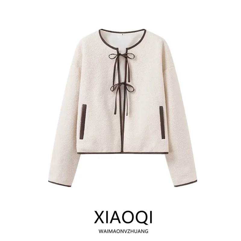 

2025 Autumn New Arrival Women's Long Sve Jaet with Bow Design Versatile Commuting Outerwear Ele Chic Sle