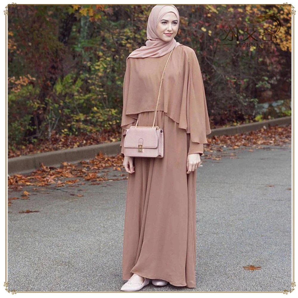 Muslim Women's Chiffon Dress Elegant Swing Gown Islamic Abaya Lady Long Sleeve Vestidos Party Robe Femme Musulmane Dubai Turkey