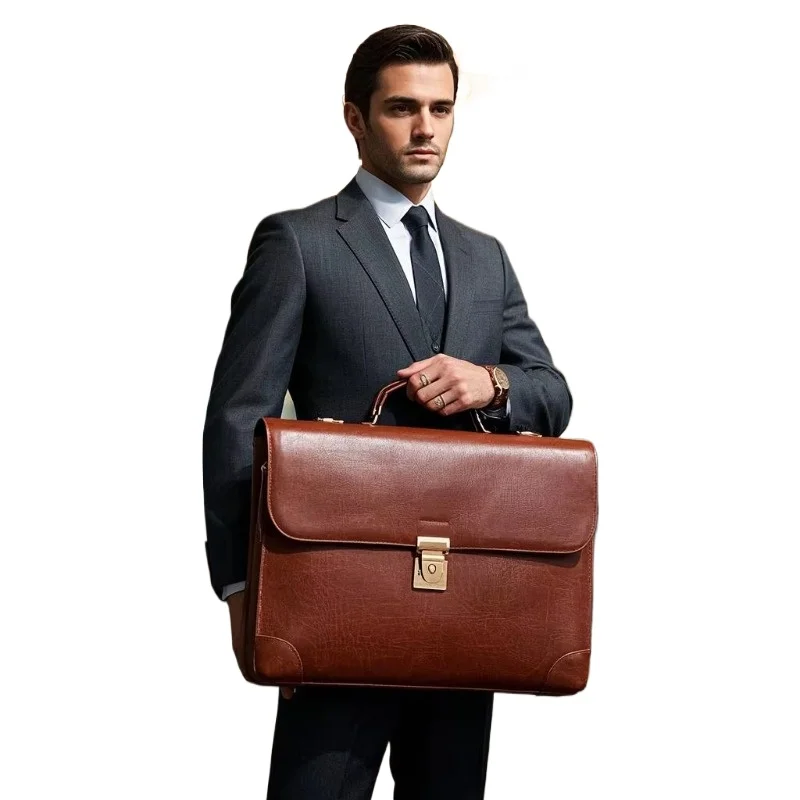 Men's Leather Business Briefcase Office and Travel Fashion Notebook Crossbody Bag