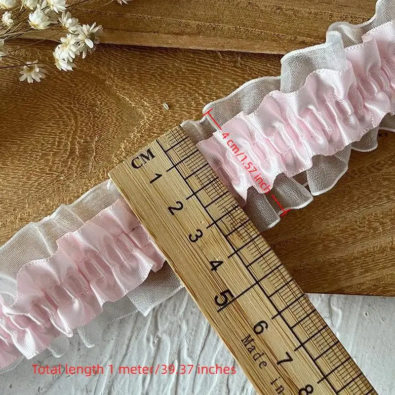 1 Stück Niedliche Lolita DIY Näh-Satin-Rüschenborte Rüschen-Applikation Kleidungs- und Taschendekoration 4cm Breiter Plissierter Spitzenstoff Ita-Taschen-Dekoration – Detail 1
