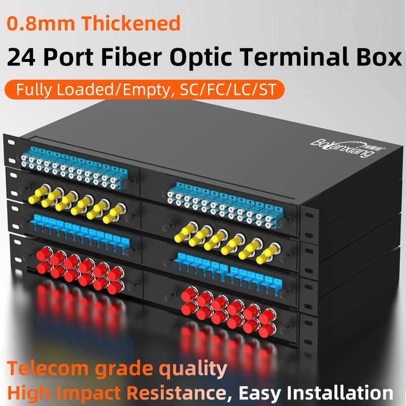 24-port-08mm-thick-fiber-optic-terminal-box-sc-fc-st-lc-fully-loaded-empty-telecom-grade-rack-wall-mount-fiber-patch-panel