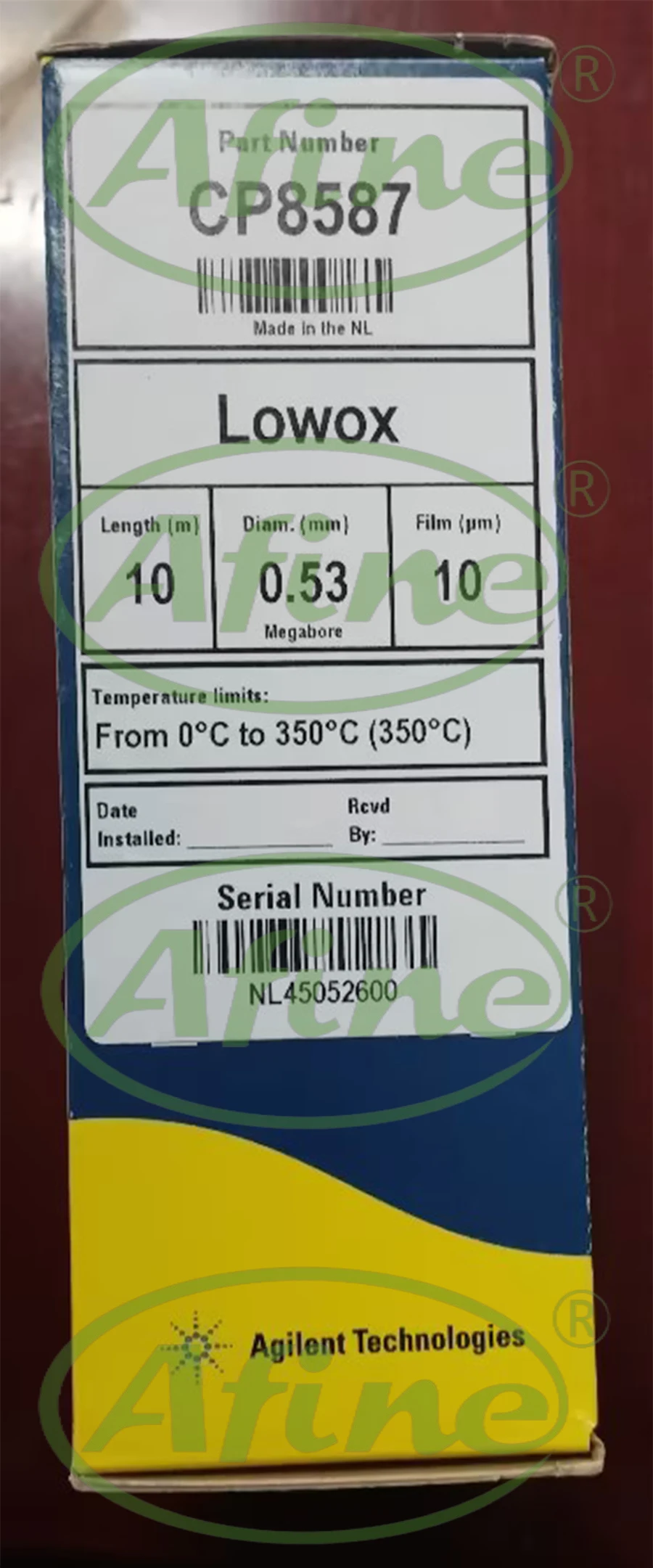 

AFINE Agilent CP8587 J&W Lowox Gas Chromatography Column 10m 0.53mm 10.00μm 7 inch Rack