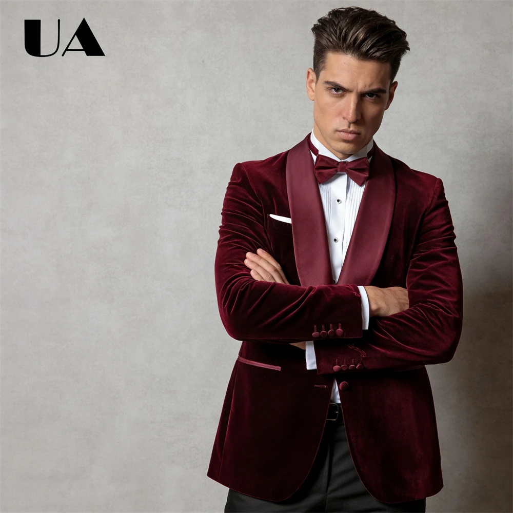 

Elegant Flannel Suit Jacket Mens Formal Suit Blazer, Size from XXs to 7XL, Burgundy Prom Suuit Attire One Button Suit