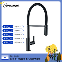 Smesiteli Kitchen Faucets Round Matte Black Brass Single Handle Single Hole 360 Degree Swivel Mixer Sink Tap Pull Out Down Taps