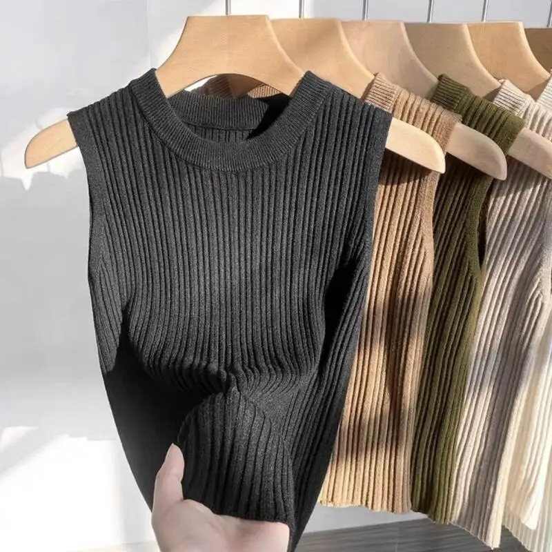 Abbigliamento da donna Gilet in maglia Innerwear Nuovo girocollo Autunno e inverno Innerwear Strato base Capispalla Top senza maniche Moda