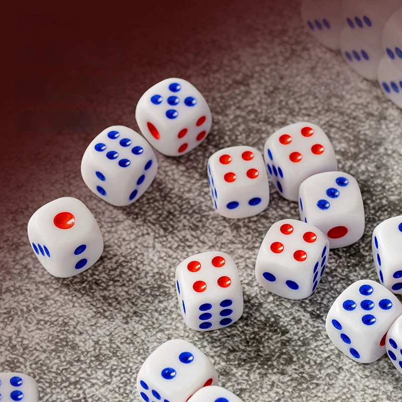 10-40PCS/Pack Dice 10mm Size Six Sided Red Blue Dots Dice Classic White Background Dice Suitable for Bar KTV Party Game Prop ZYF