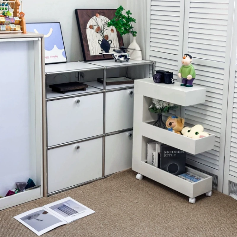 

E-Shaped Book Shelf Mobile Bookcase for Desk Side Slim Floor Standing Storage Rack for Living Room Space Saving Home Furniture
