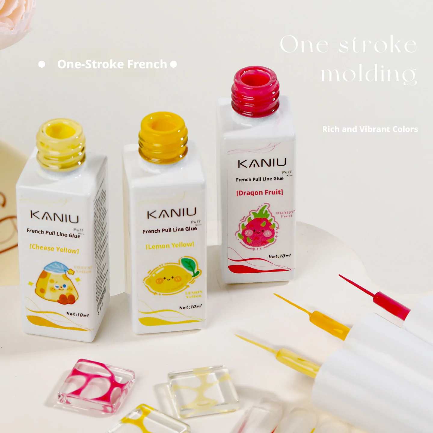 1 Box French Line Gel Rich Vibrant Color 3 Colors Cute Cheese Lemon Yellow Dragon Fruit Paint Nails Drawing Polish Nail Gel 10ml