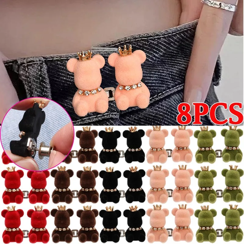 

2-8PCS DIY Flocked Bear Shaped Jean Button Adjustable Jean Button Waist Buckle Snap Pants Extender Replacement Jeans Button Pins