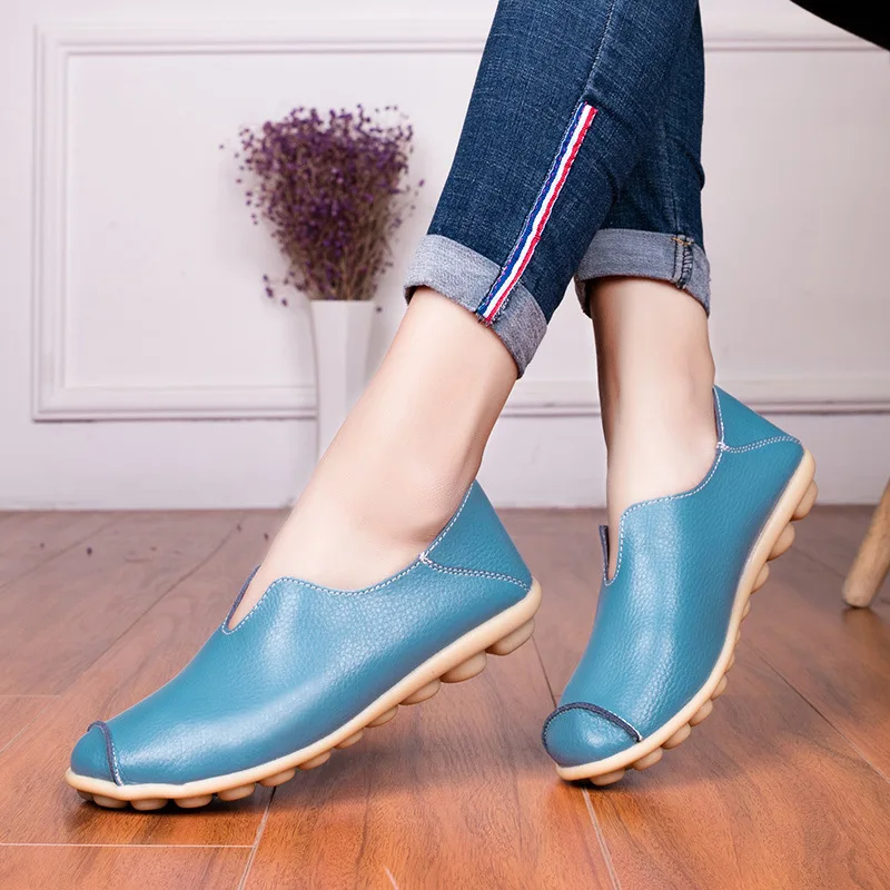 WOIZGIC Genuine Leather Flats Loafers for Women\'s Female Ladies Comfortable Slip-On Shoes Classic Style colorful soft