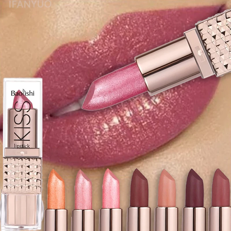 Rossetto lucido glitterato a 12 colori Impermeabile a lunga durata Perlescente Shimmer Lip Tint Diamond Rossetto colorato facile Trucco deluxe