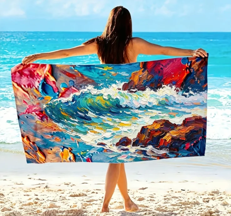 Colorful Butterfly Beach Towel, Microfiber Large Sand Free Quick Dry, Abstract Oil Painting Design, Soft Absorbent
