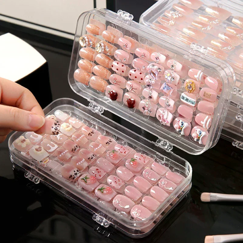 Three-Fold Press-On Nail Storage Boxes Transparent Plastic Nail Storage Box Press-On Nail Organizer For False Nails Display
