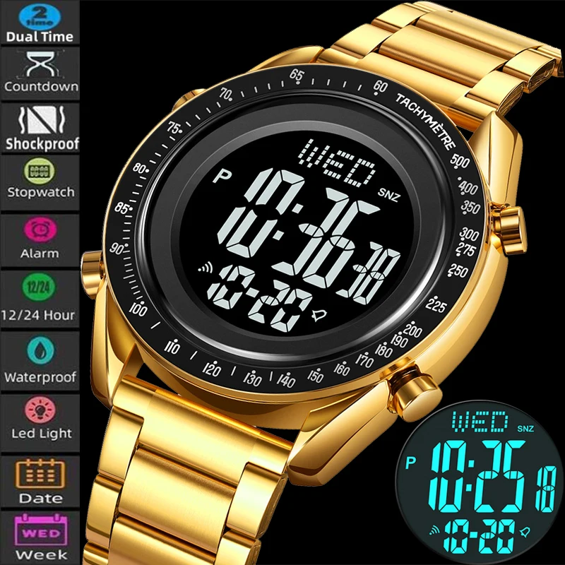 Skmei Men's Digital Sport's Bracelet Watches Luxury Stainless Steel Strap Led Waterproof Male Alarm Clock Fashion Dual Time