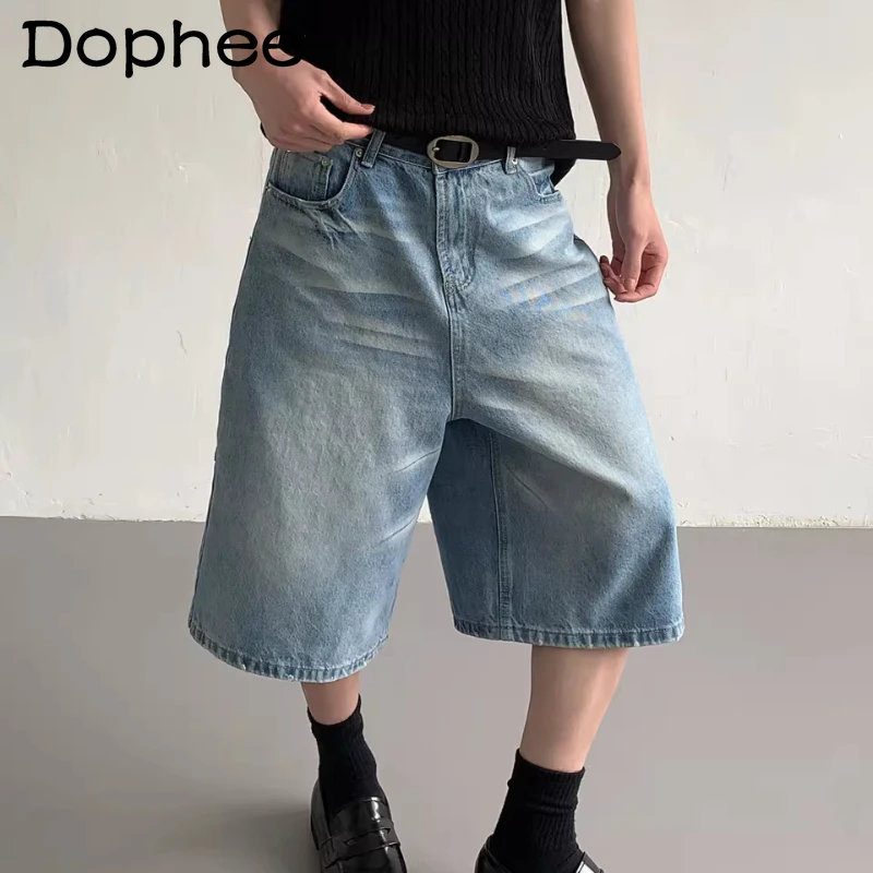 

Модные широкие прямые джинсовые шорты унисекс с карманами, весна 2026, трендовые стильные короткие джинсы