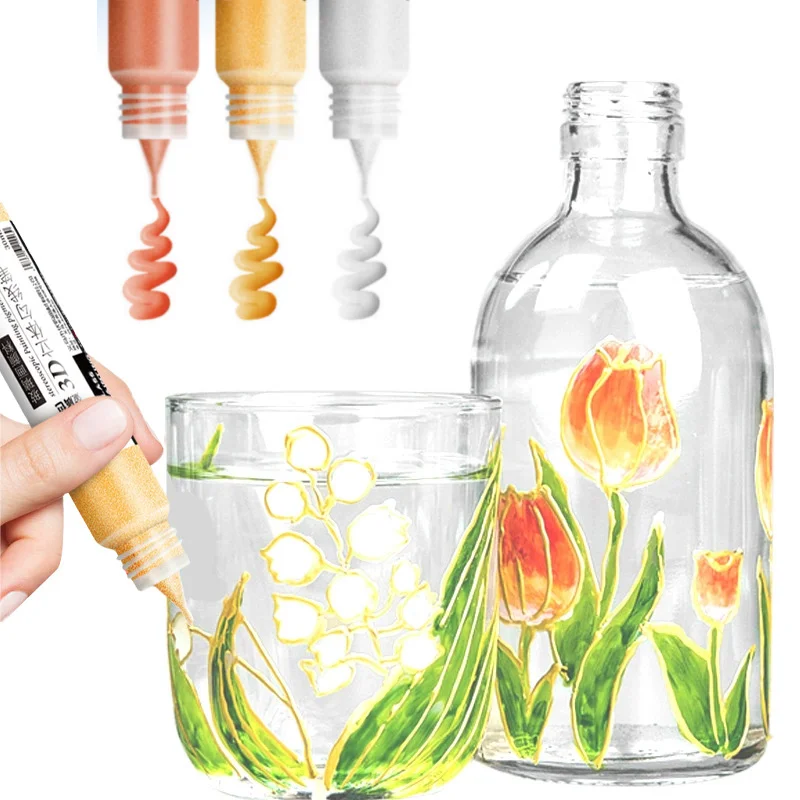 30ml 3D Stereoscopic Acrylic Pigment Outline Painting Pen Art Drawing DIY Glass Paper Metal Stones Acrylic Painting Art Supplies