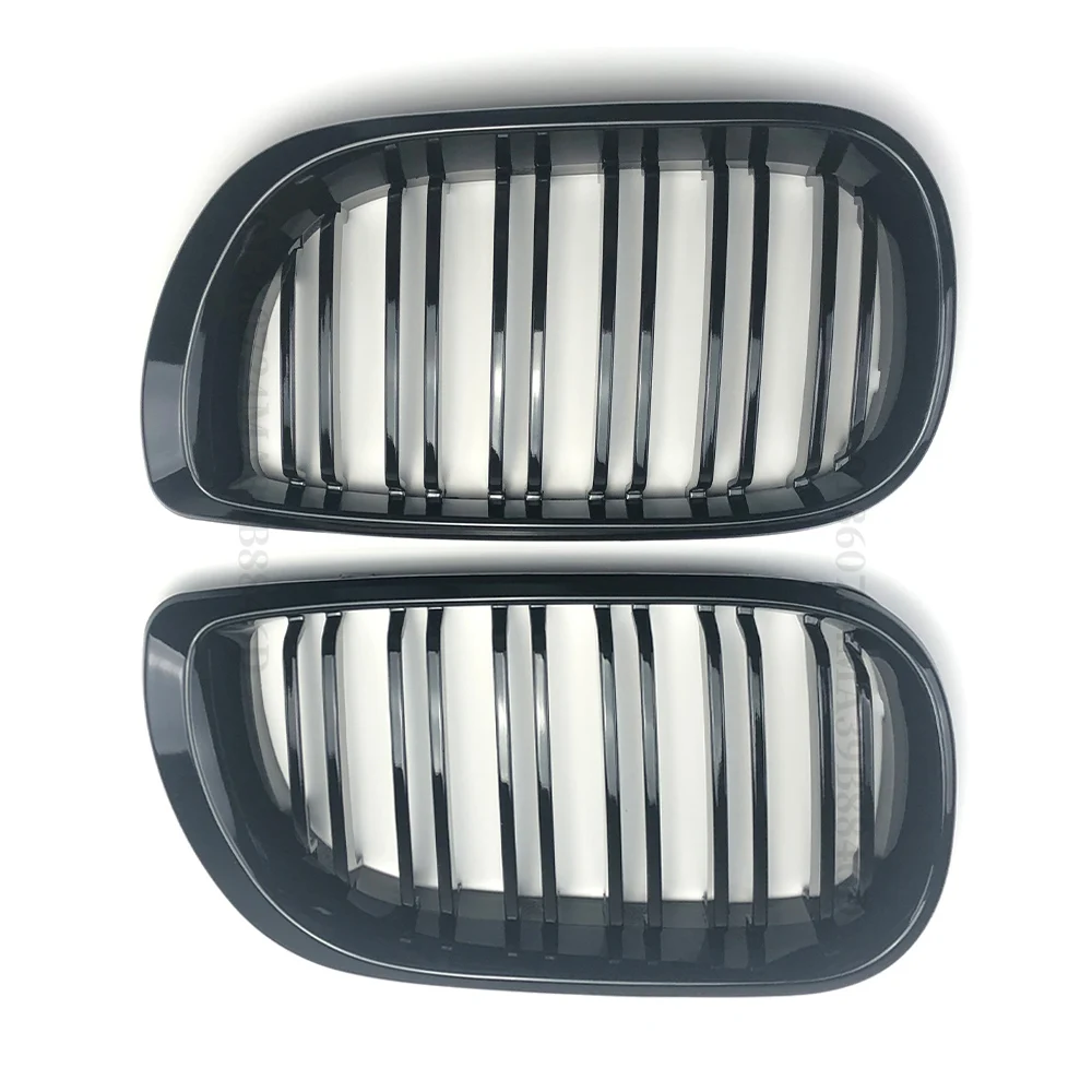 1Pair  Front Kidney Grill Gloss Black Double Slat Hood Grilles for BMW 3 Series E46 4D 2002-2005 Racing Grille Car Replacement