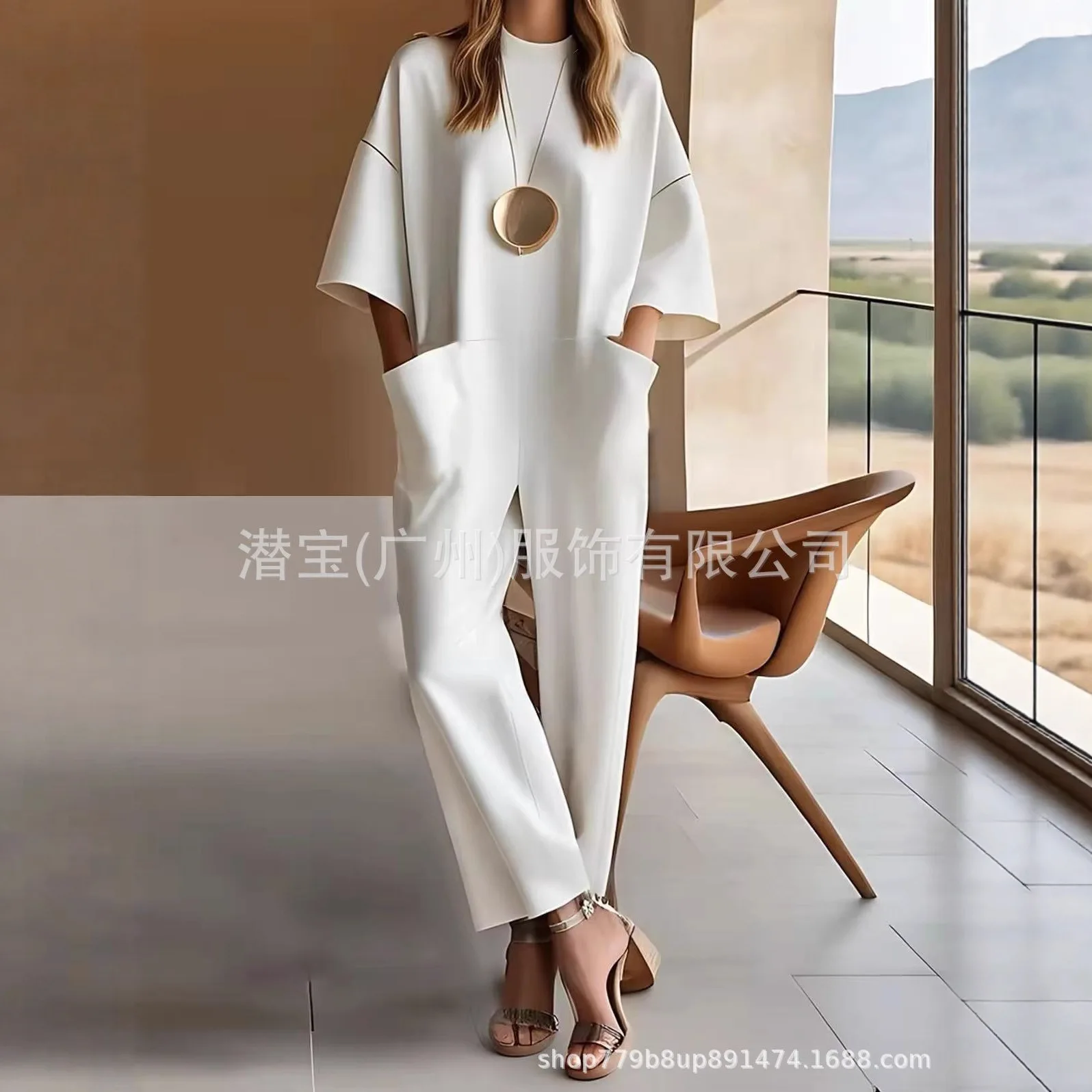 

Trendy New Women's Jumpsuit Half Turtle Collar Fashion Black Pocket Loose Straight Pants White Commuting Office Rompers