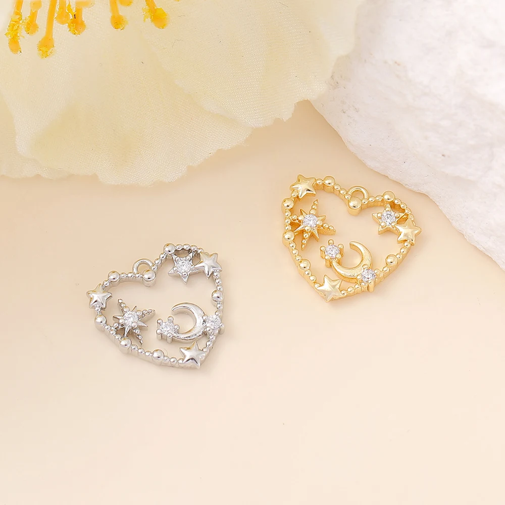

Factory Wholesale Gold Color Brass Mosaic Zircon Heart Charms Pendants Necklace and Bracelet Earring Diy Jewelry Accessories