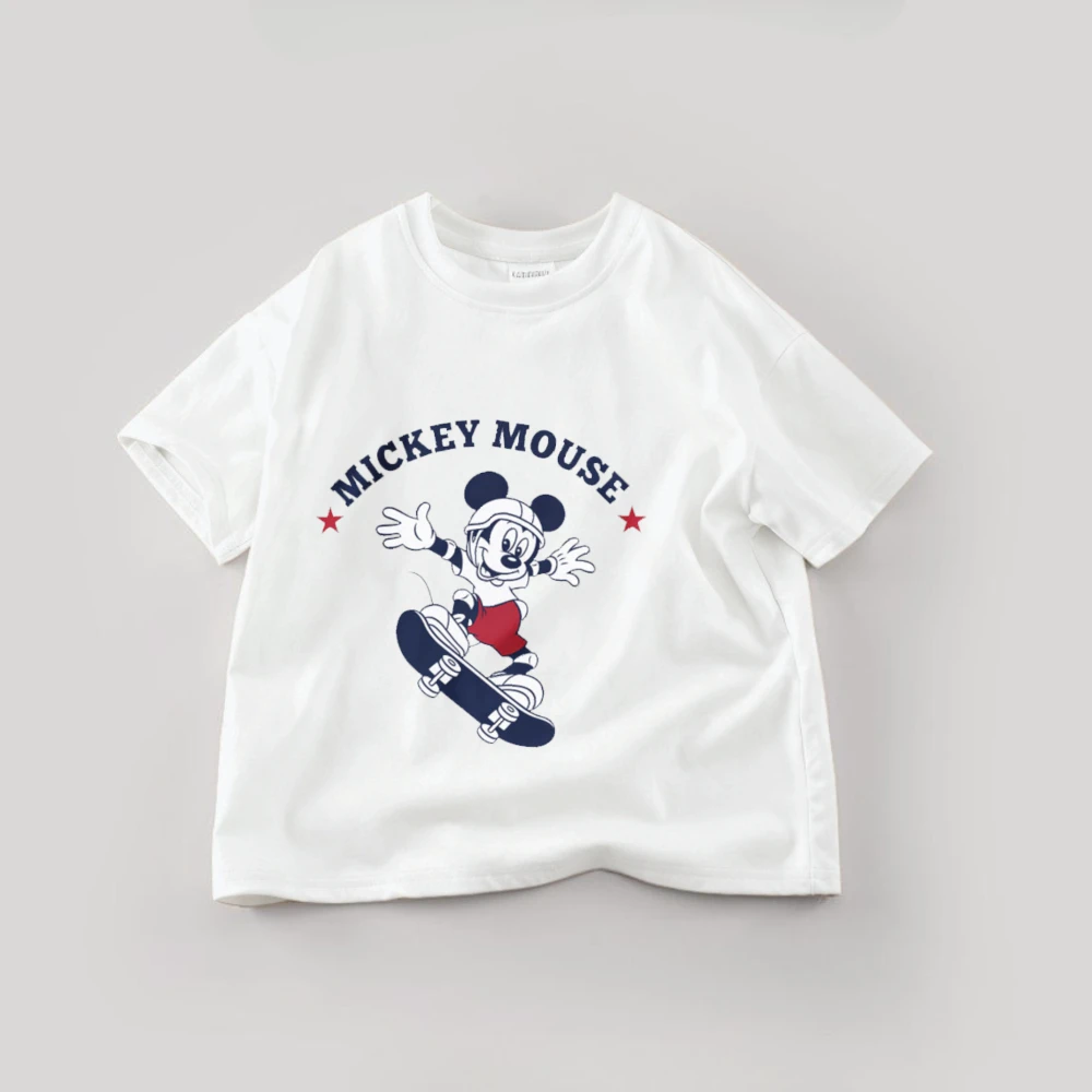 ميكي ماوس تي شيرت للأولاد ملابس 2026 جديد الصيف الكرتون قصيرة الأكمام تيز القمم س الرقبة بلون عادية تي شيرت 9m-7y