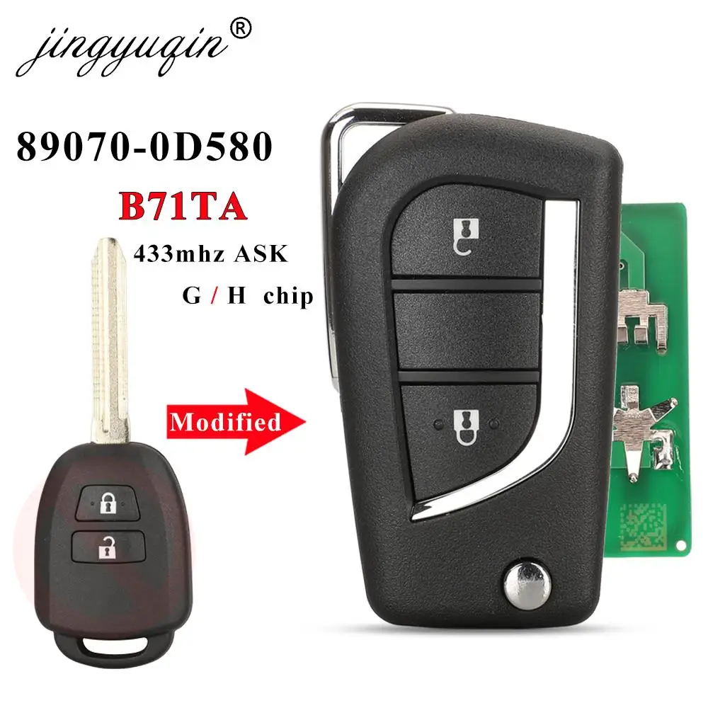 jingyuqin 89070-0D580 B71TA 433MHz Modified Flip Remote Car Key FOB for Toyota Yaris 2014-2017 Vios  2013-2016 G H Chip Optional