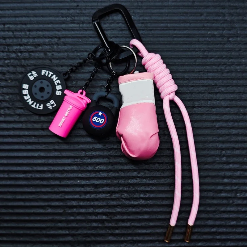 Neue Leder Boxhandschuhe Schlüsselanhänger Set Mini Fitness Kettlebell Langhantelplatten Schlüsselanhänger Luxus Taschenanhänger für Sportbegeisterte – Detail 8