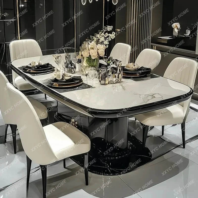 Luxury Spar Dining Table Light Luxury High-end Microcrystalline Stone Black And White  Minimalist Household Dining Ta