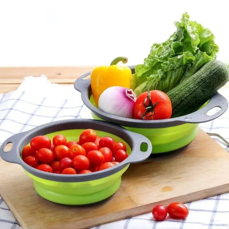 Home Kitchen Gadgets Tools Kitchenware Dish Drainer Vegetable Cleaning Basket Clean Foldable Kitchens Accessories Silica Gel Bar