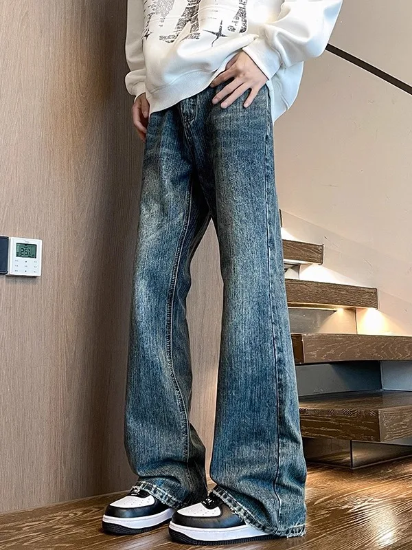 

Мужские зимние джинсы-клеш с узором «бамбуковый узел» в стиле ретро, прямые, свободные, повседневные, в американском уличном стиле