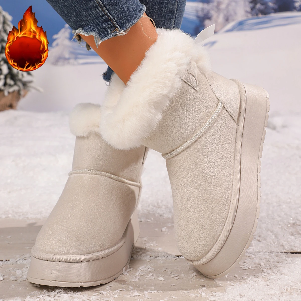 المرأة الجديدة المألوف القوس جولة تو أنيقة الثلوج أحذية النساء الشتاء شقة مقاومة للاهتراء لينة الدافئة النساء أحذية Zapatos De Mujer #4