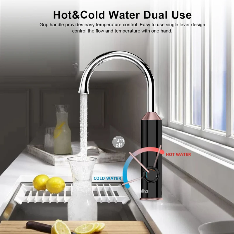 Briwellna Electric Faucet 220V Tankless Mini Heater For Home Kitchen Faucet 2 in 1 Swivel Spout Flower Heater Heated Tap Mixer